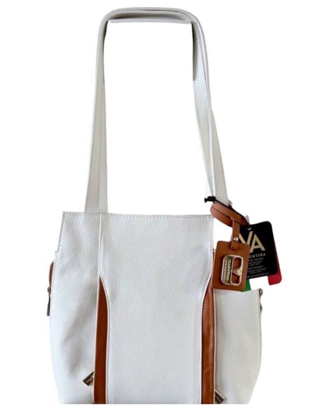 NWT Valentina White Italian Leather Convertible crossbody Shoulder Backpack Bag